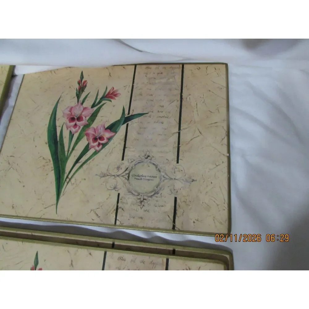 Vintage Pimpernel placemats set of 6 cork backing floral gladiolus spring